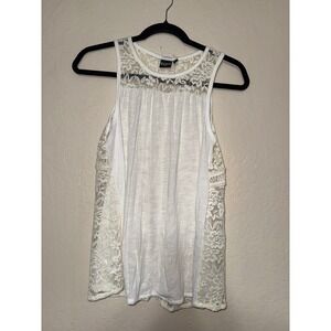 Cruel Denim Womens White Lace Trim Tank Top XS Sleeveless‎ Boho Casual